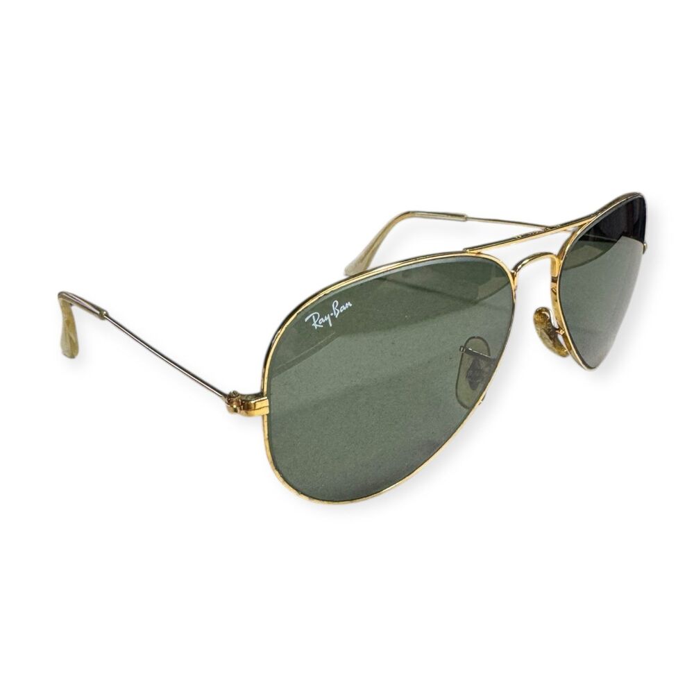 Ray-Ban B&L Classic Aviator Sunglasses Gold Frames Gray‎ Lenses Rare VTG w/ Case